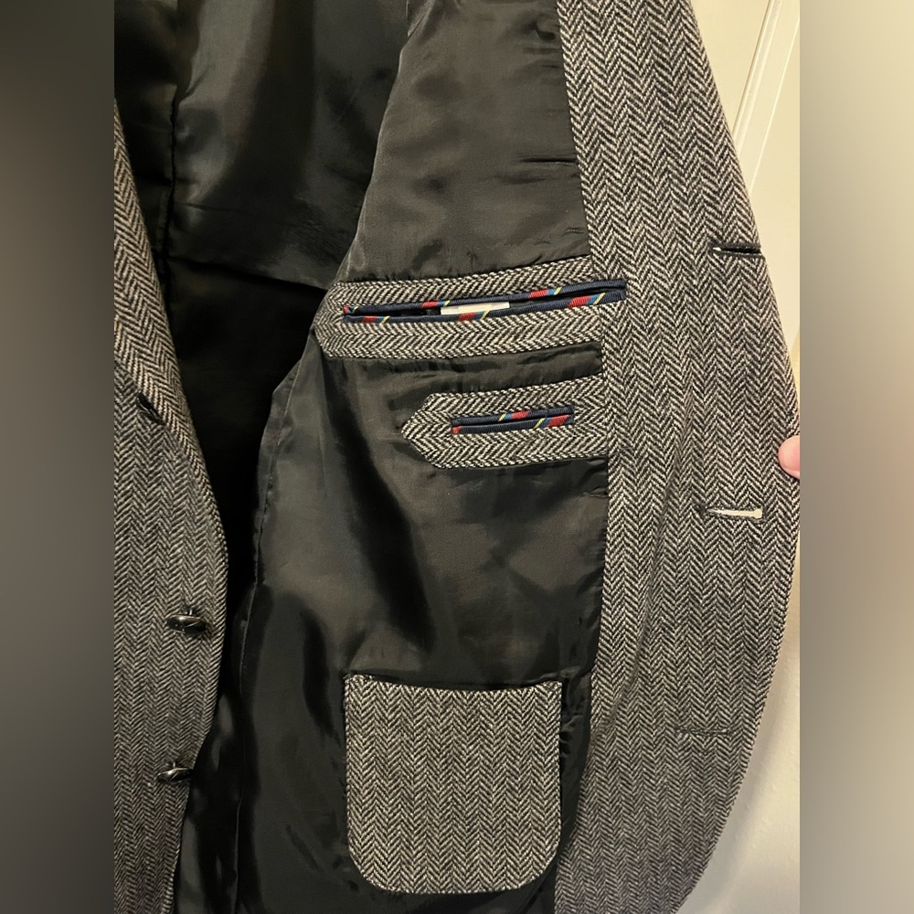 Men's Lands' End Canvas Gray Herringbone Tweed Wool Sport Coat Blazer Size: 44 - Picture 4 of 8